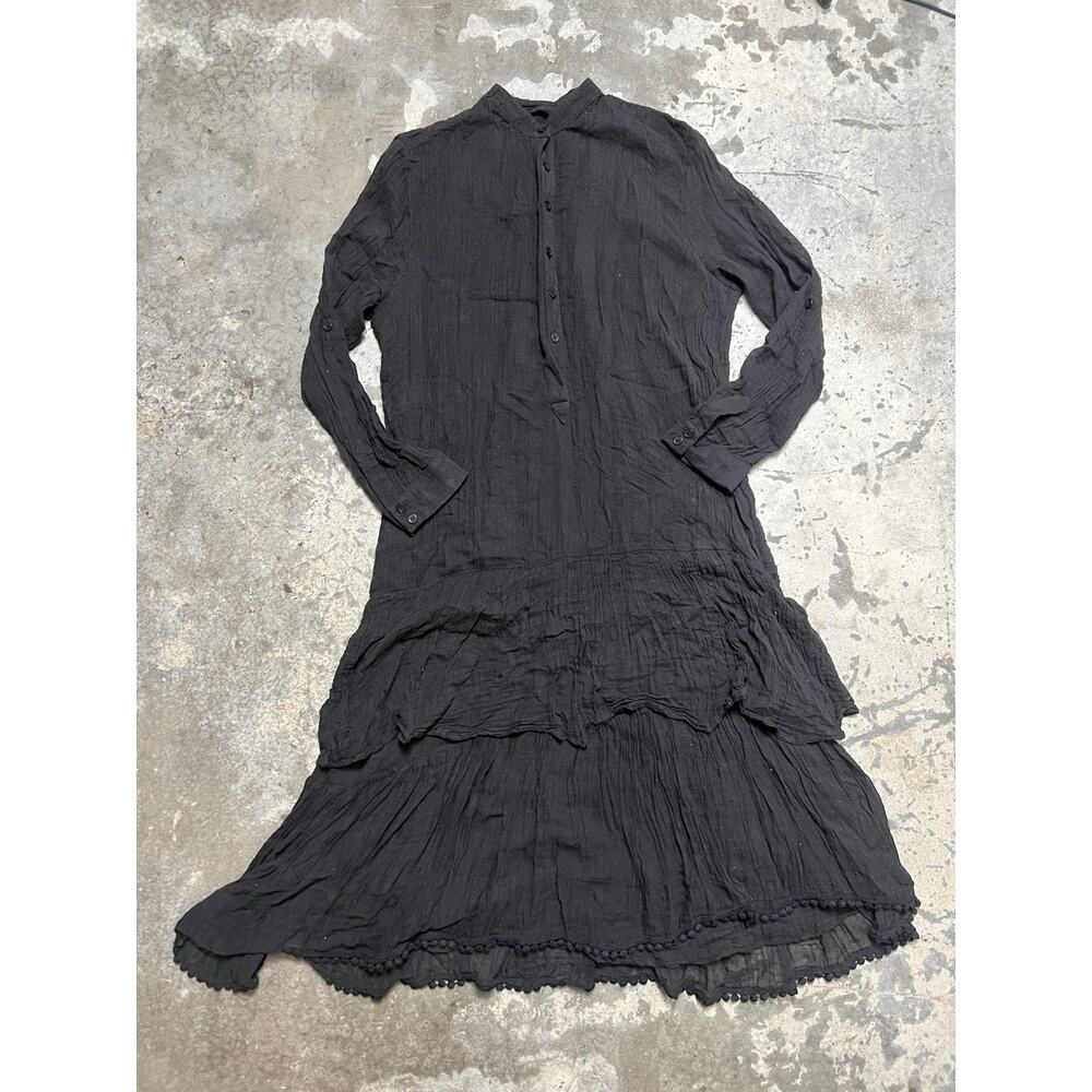 Heidi Merrick Dress Small Womens‎ Black Gauze Long Sleeve Tiered Size M